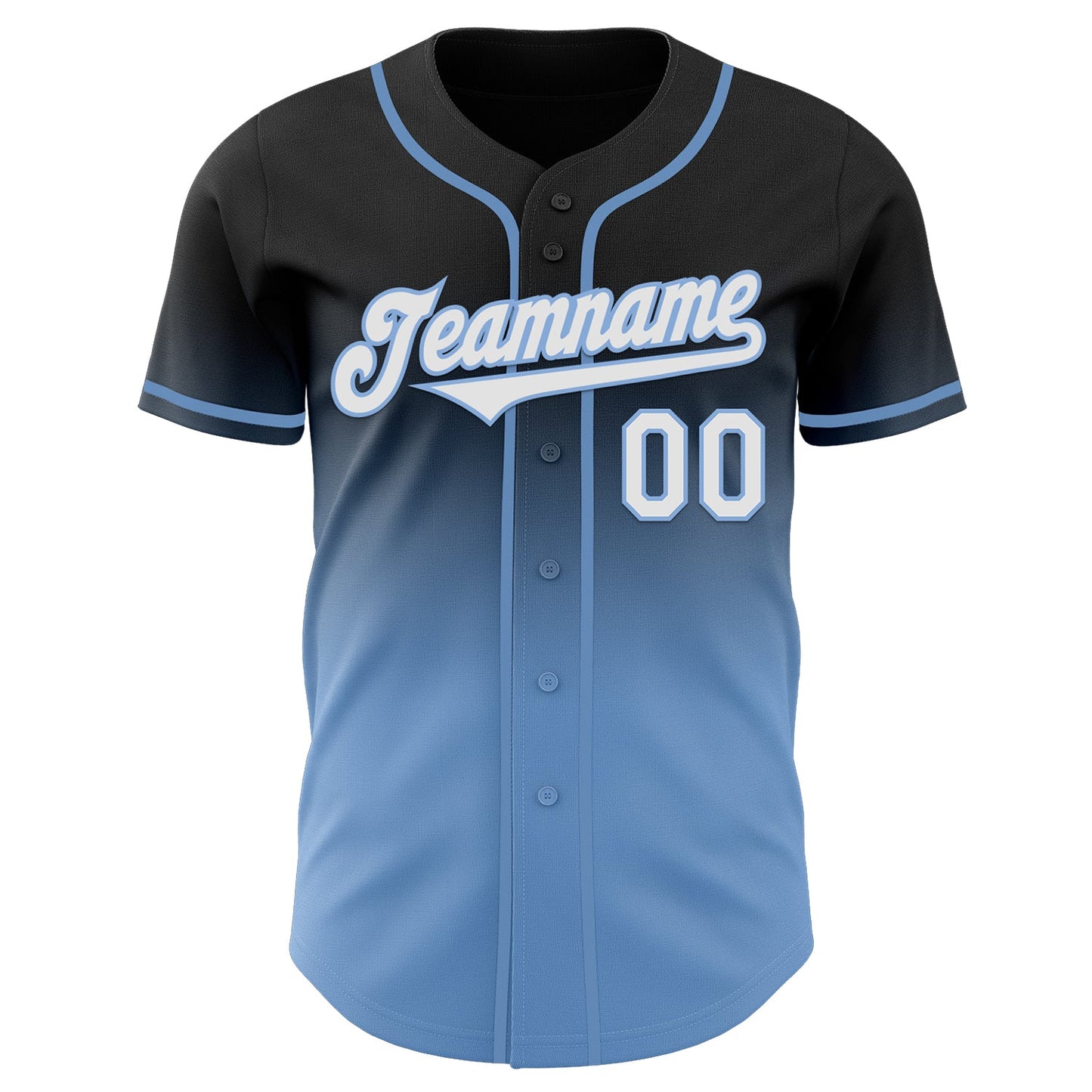 Custom Black White-Light Blue Authentic Fade Fashion Baseball Jersey view 2
