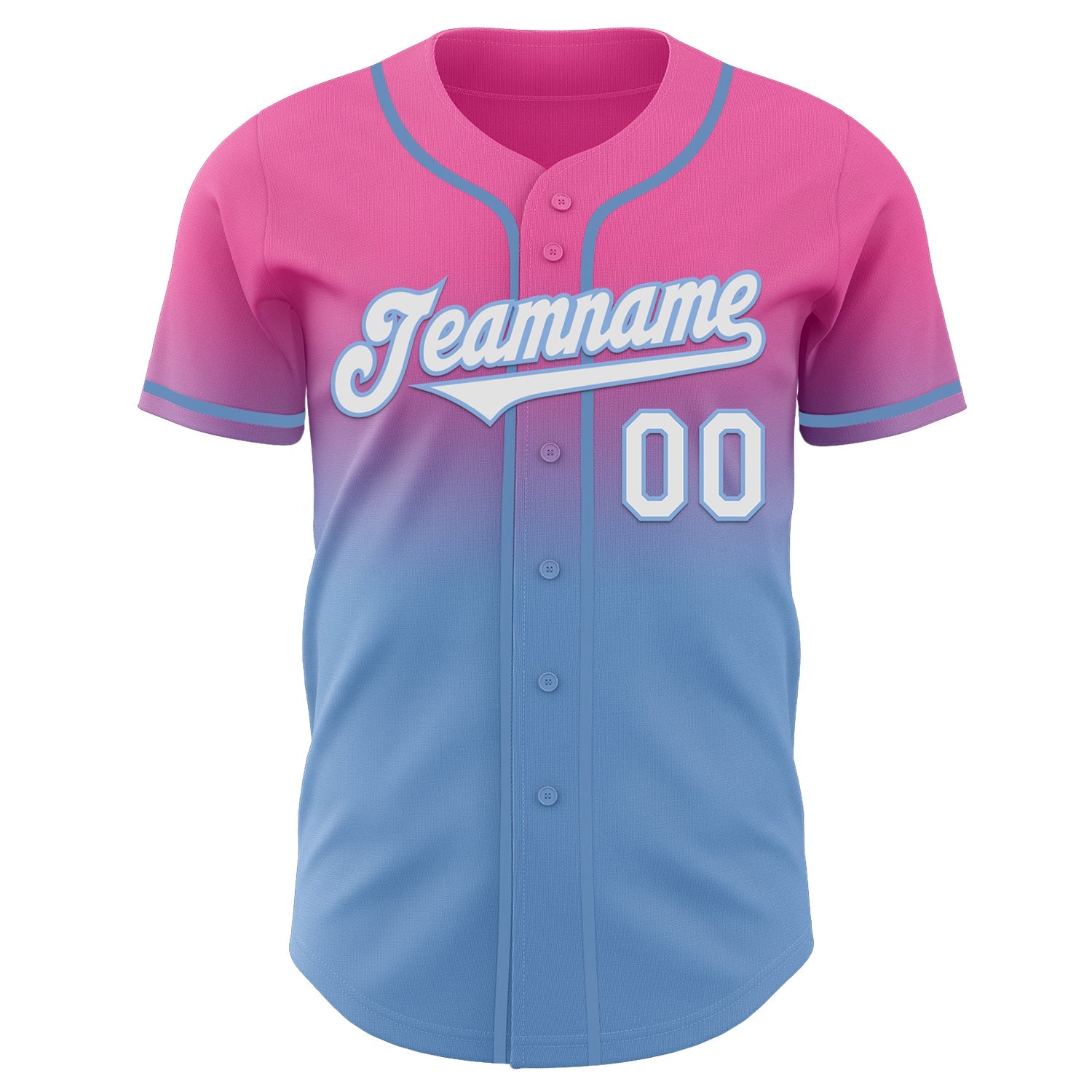 Custom Pink White-Light Blue Authentic Fade Fashion Baseball Jersey view 2