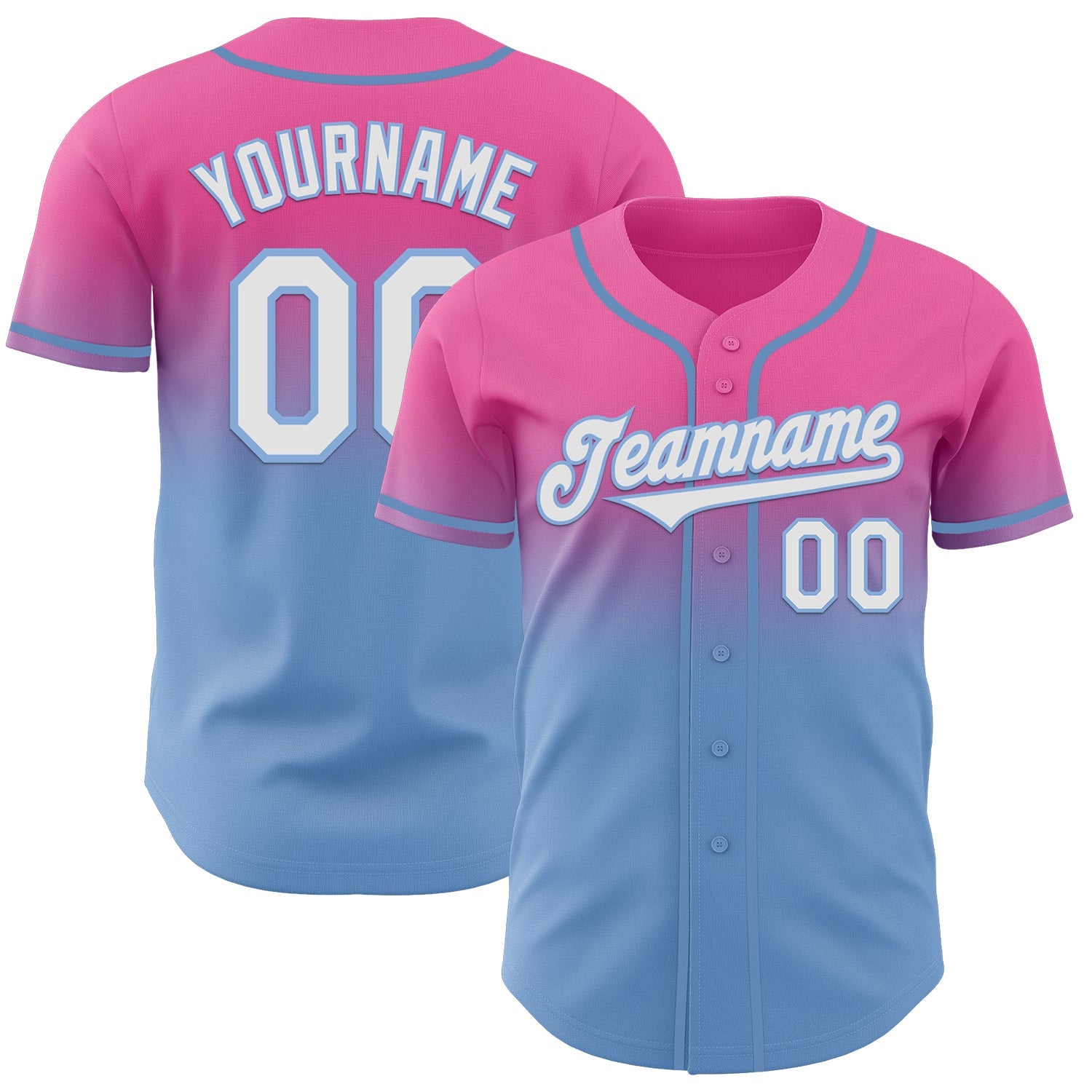 Custom Pink White-Light Blue Authentic Fade Fashion Baseball Jersey - Main View