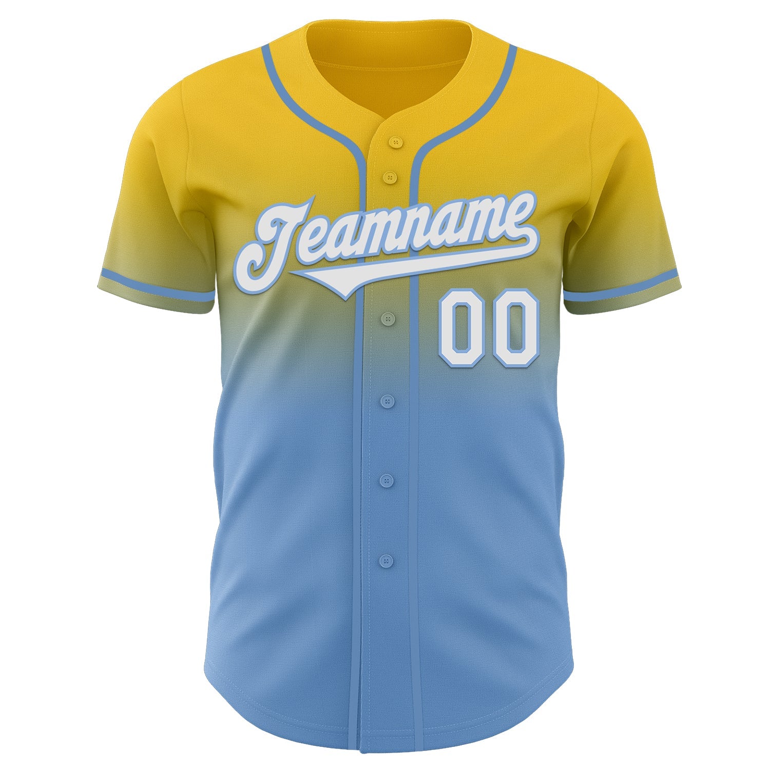 Custom Yellow White-Light Blue Authentic Fade Fashion Baseball Jersey view 2