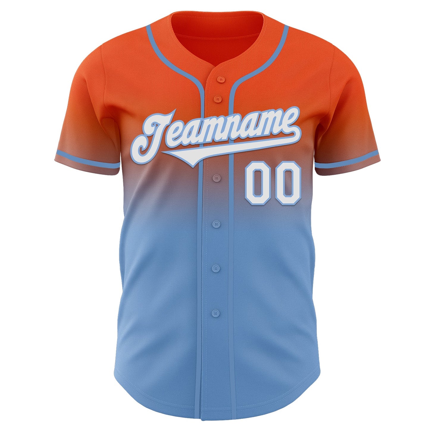 Custom Orange White-Light Blue Authentic Fade Fashion Baseball Jersey view 2