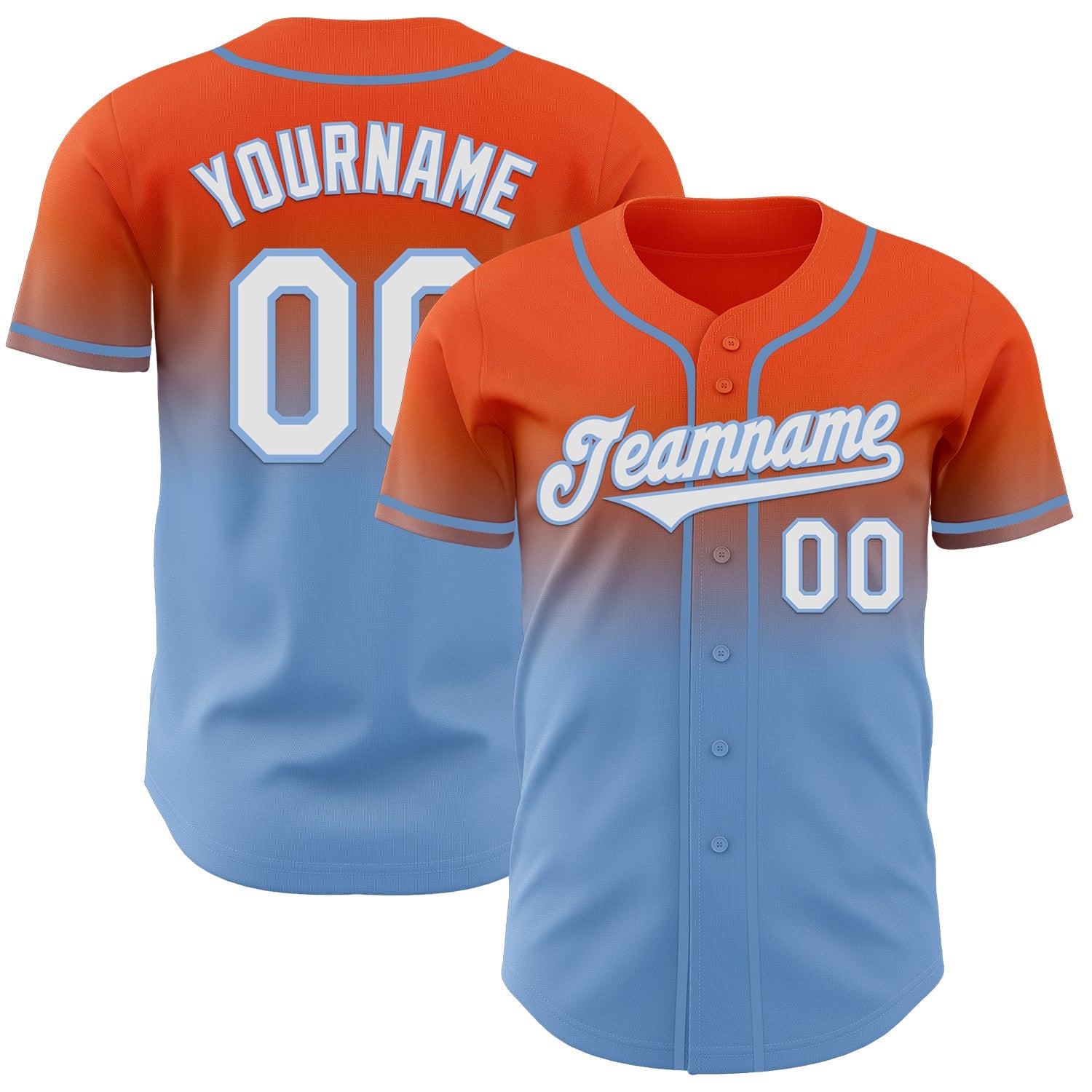 Custom Orange White-Light Blue Authentic Fade Fashion Baseball Jersey - Main View