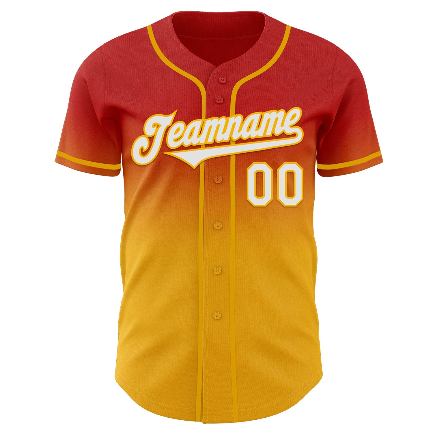 Custom Red White-Gold Authentic Fade Fashion Baseball Jersey view 2
