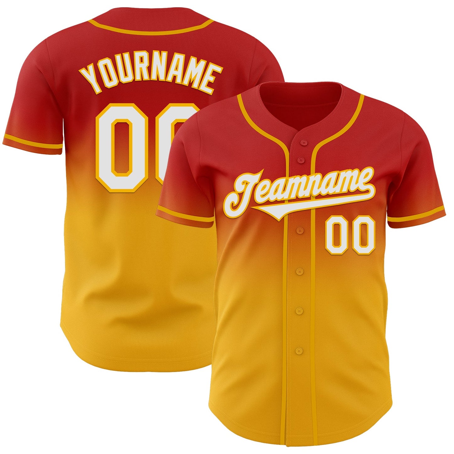 Custom Red White-Gold Authentic Fade Fashion Baseball Jersey - Main View