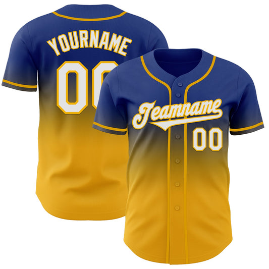 Custom Royal White-Gold Authentic Fade Fashion Baseball Jersey - Main View