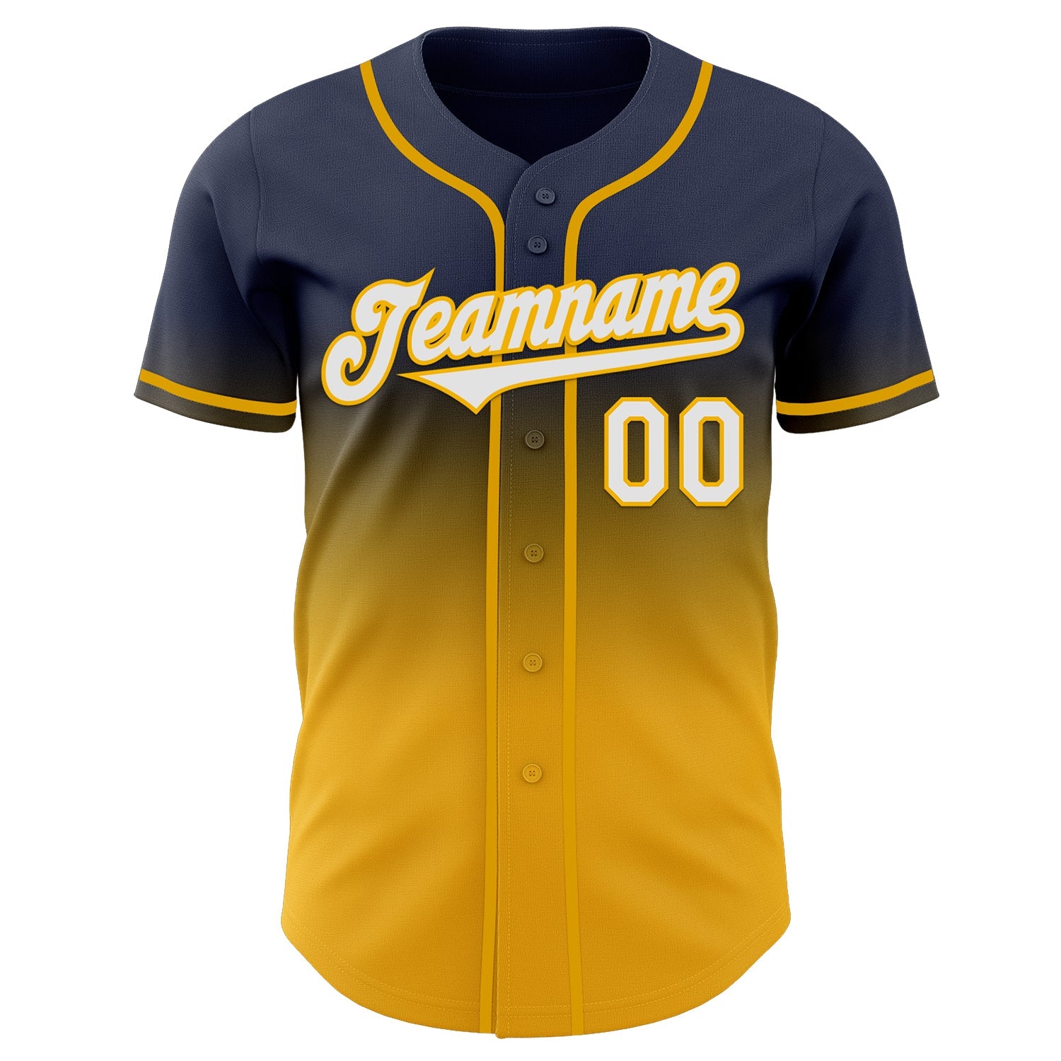 Custom Navy White-Gold Authentic Fade Fashion Baseball Jersey view 2