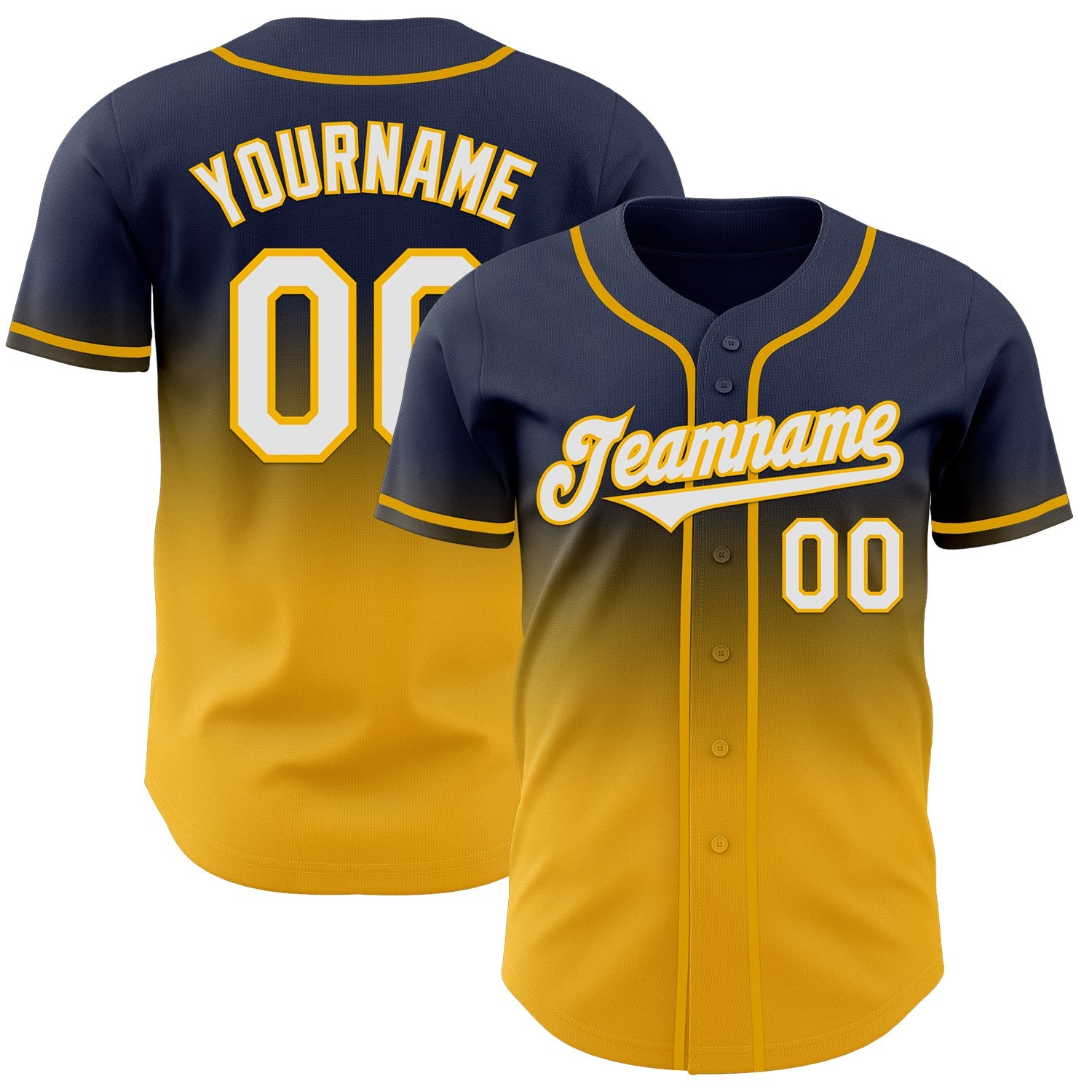 Custom Navy White-Gold Authentic Fade Fashion Baseball Jersey - Main View