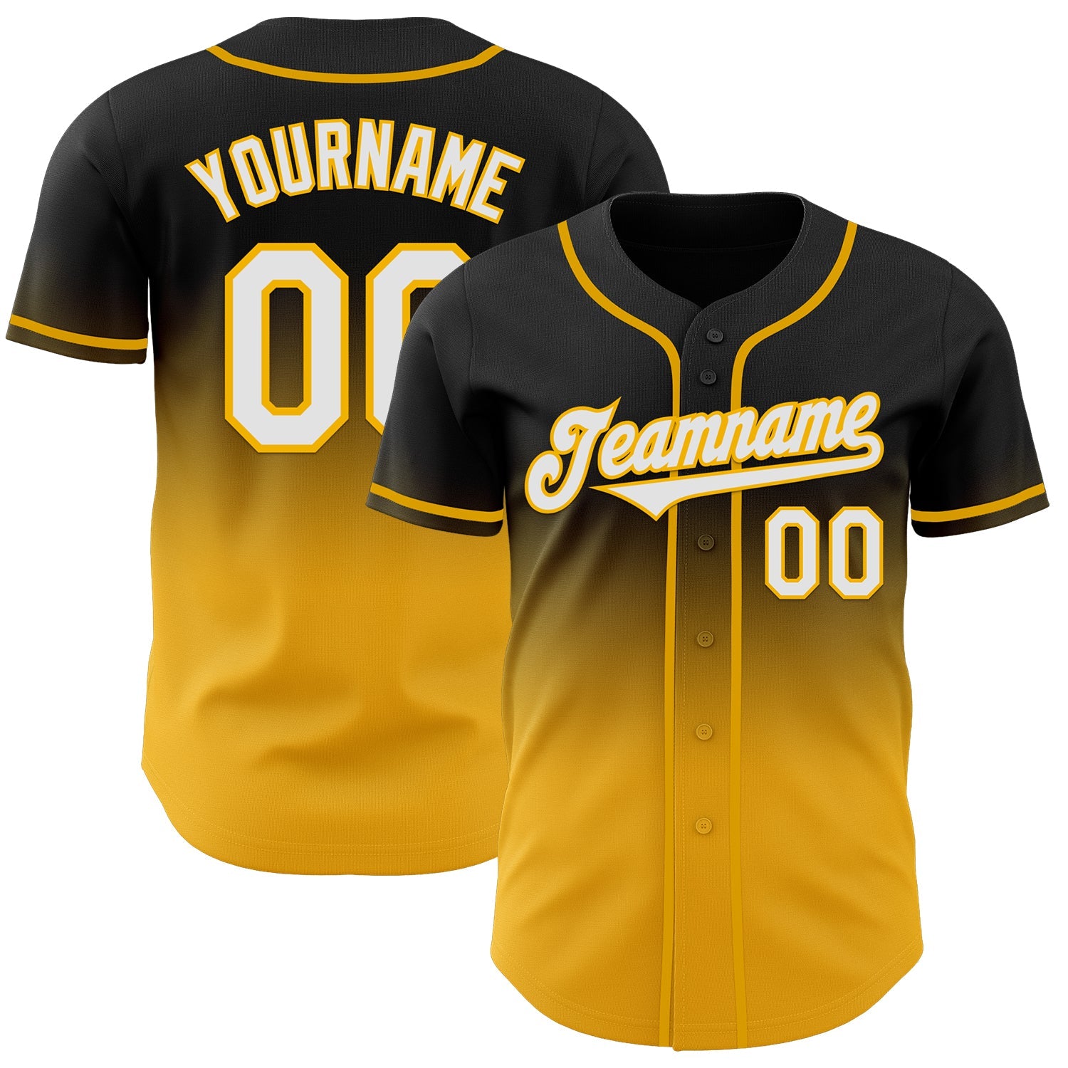 Custom Black White-Gold Authentic Fade Fashion Baseball Jersey - Main View