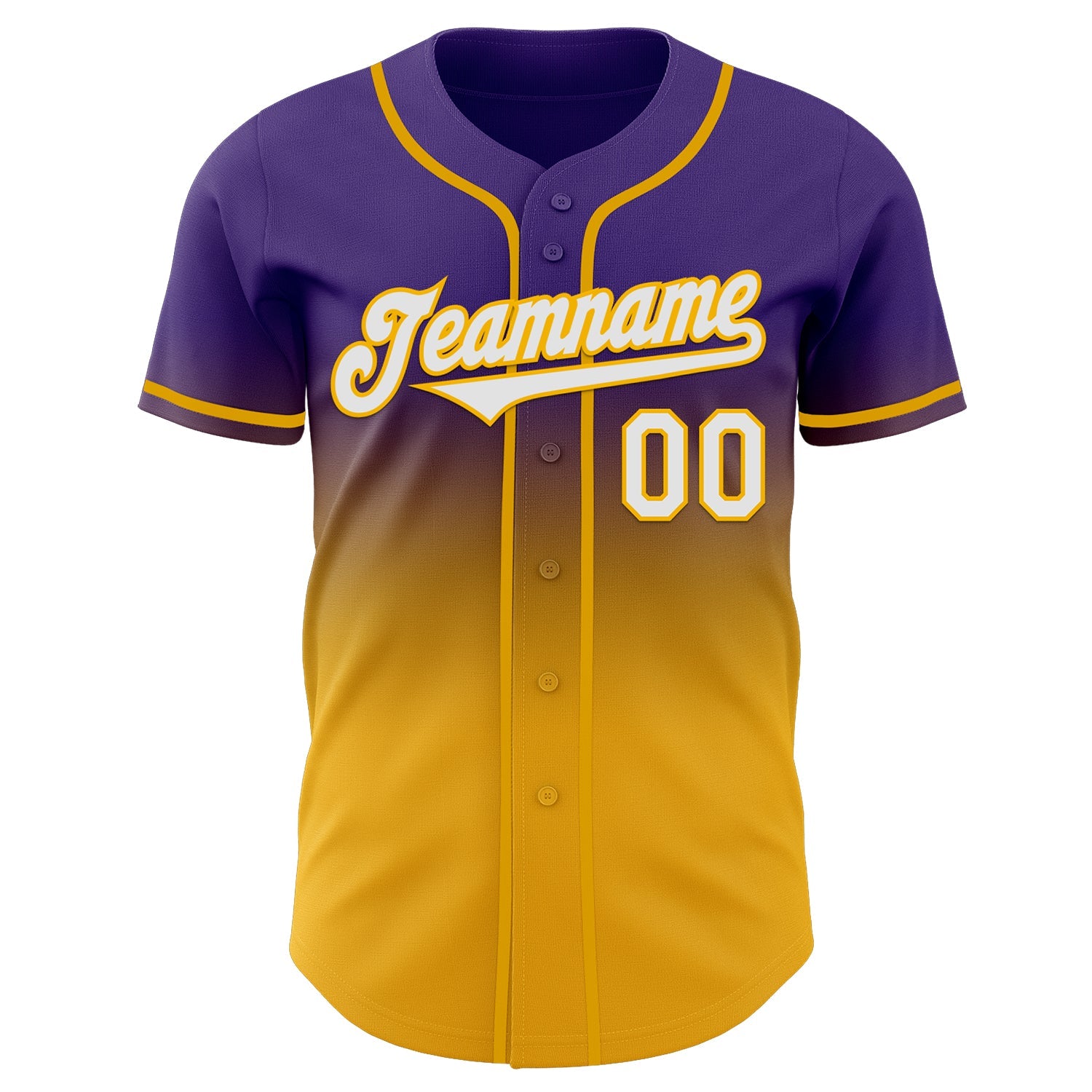 Custom Purple White-Gold Authentic Fade Fashion Baseball Jersey view 2