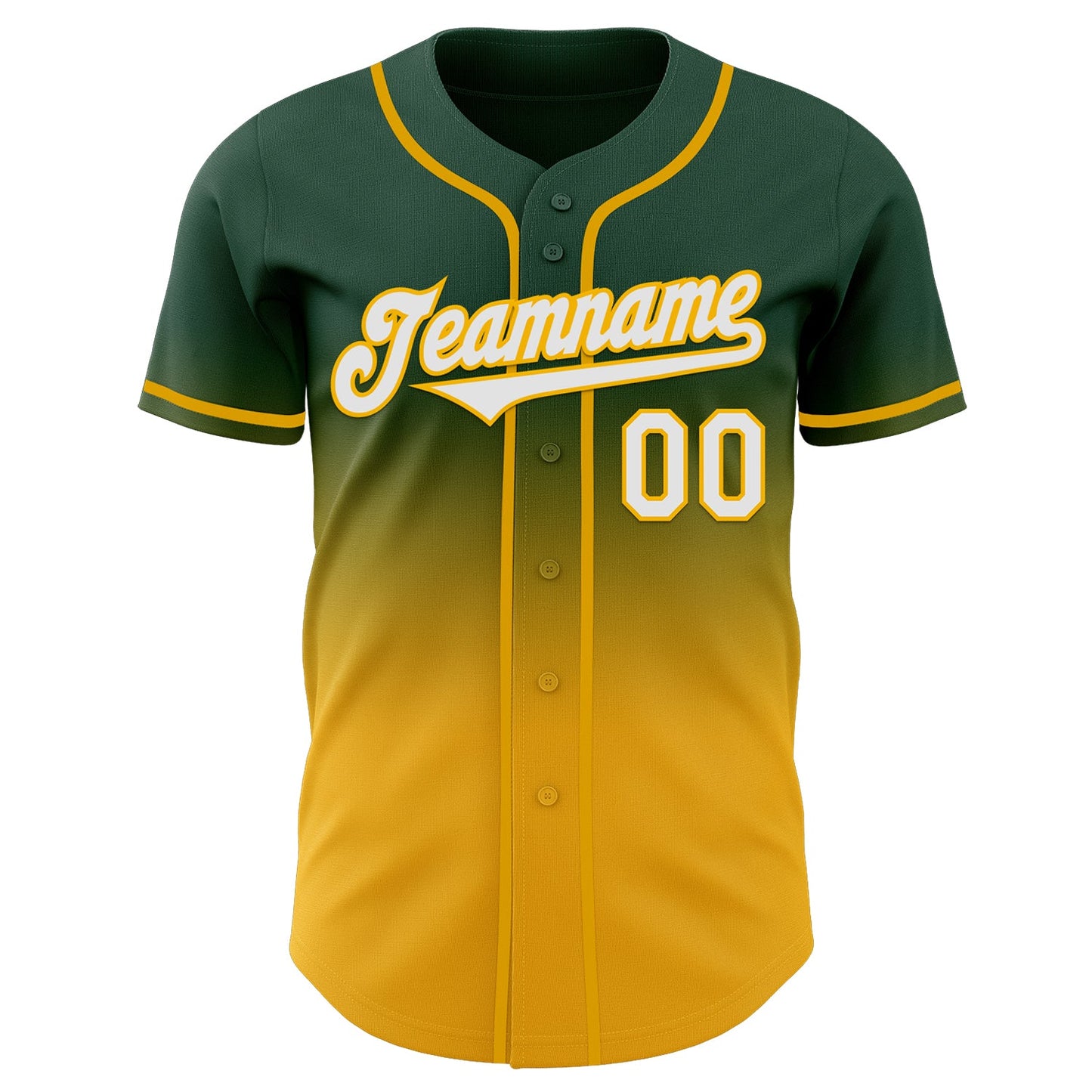 Custom Green White-Gold Authentic Fade Fashion Baseball Jersey view 2