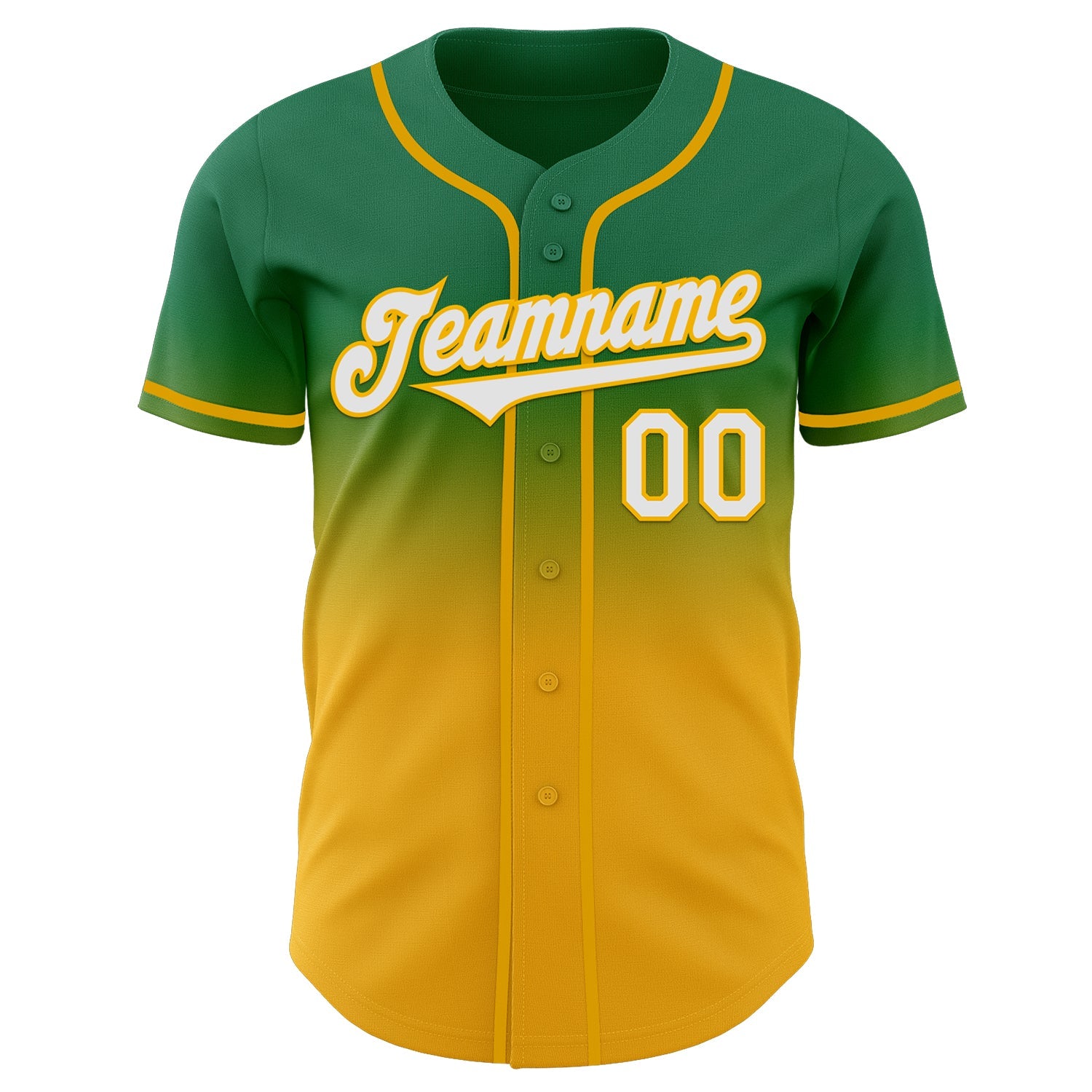 Custom Kelly Green White-Gold Authentic Fade Fashion Baseball Jersey view 2