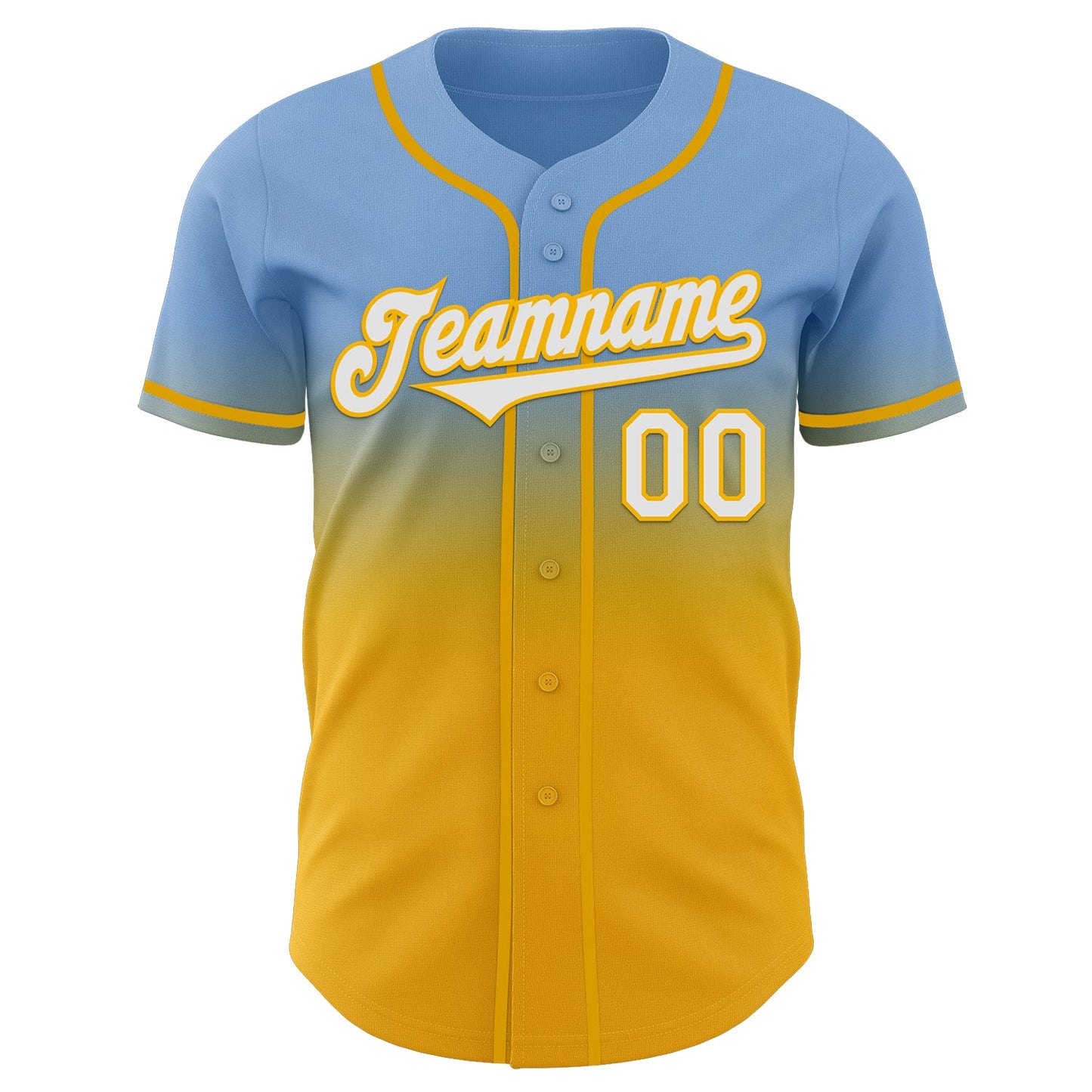 Custom Light Blue White-Gold Authentic Fade Fashion Baseball Jersey view 2