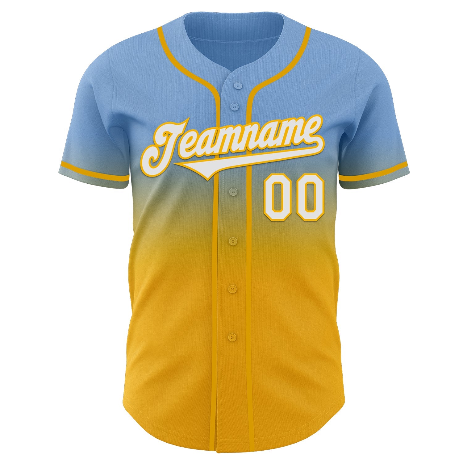 Custom Light Blue White-Gold Authentic Fade Fashion Baseball Jersey view 2