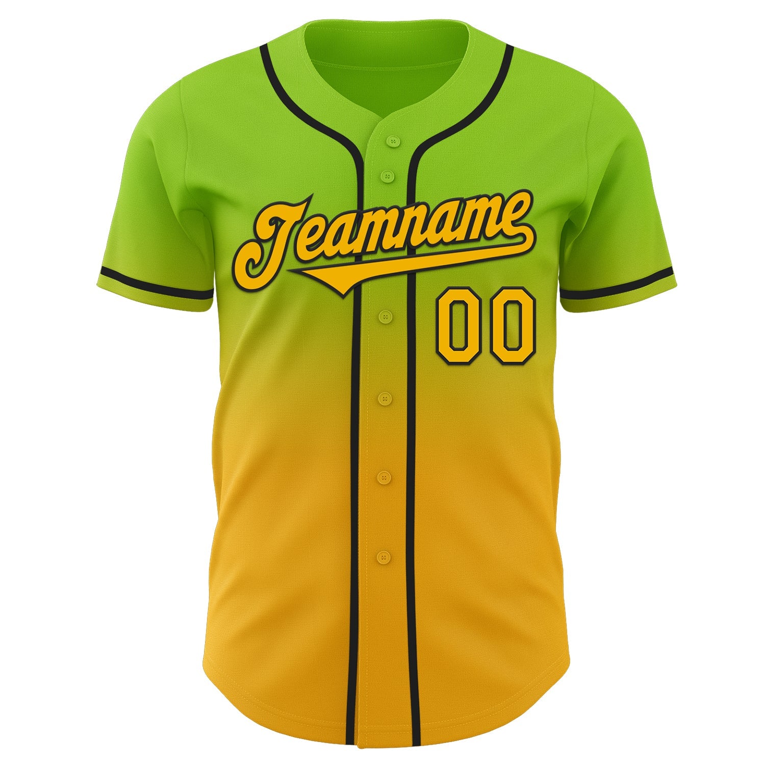 Custom Neon Green Gold-Black Authentic Fade Fashion Baseball Jersey view 2