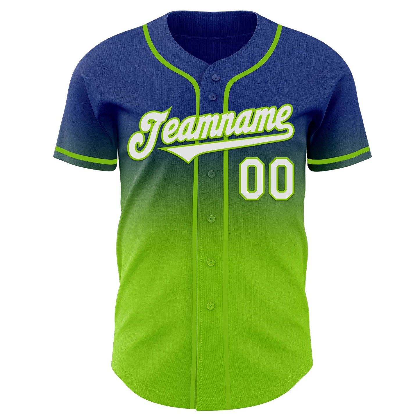 Custom Royal White-Neon Green Authentic Fade Fashion Baseball Jersey view 2