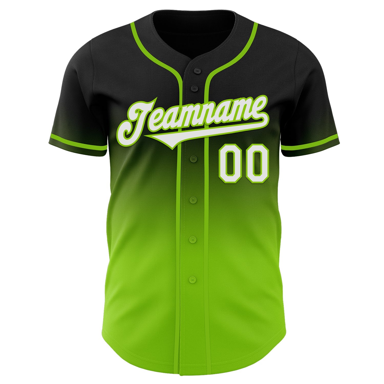 Custom Black White-Neon Green Authentic Fade Fashion Baseball Jersey view 2