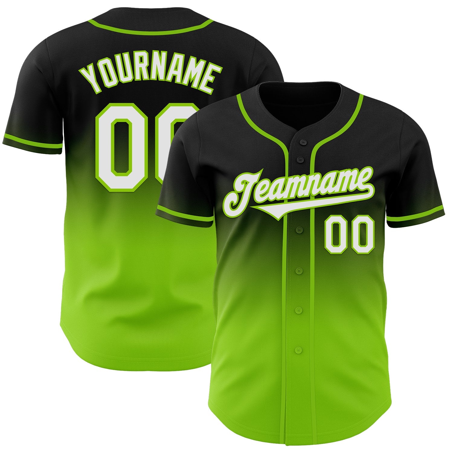 Custom Black White-Neon Green Authentic Fade Fashion Baseball Jersey - Main View