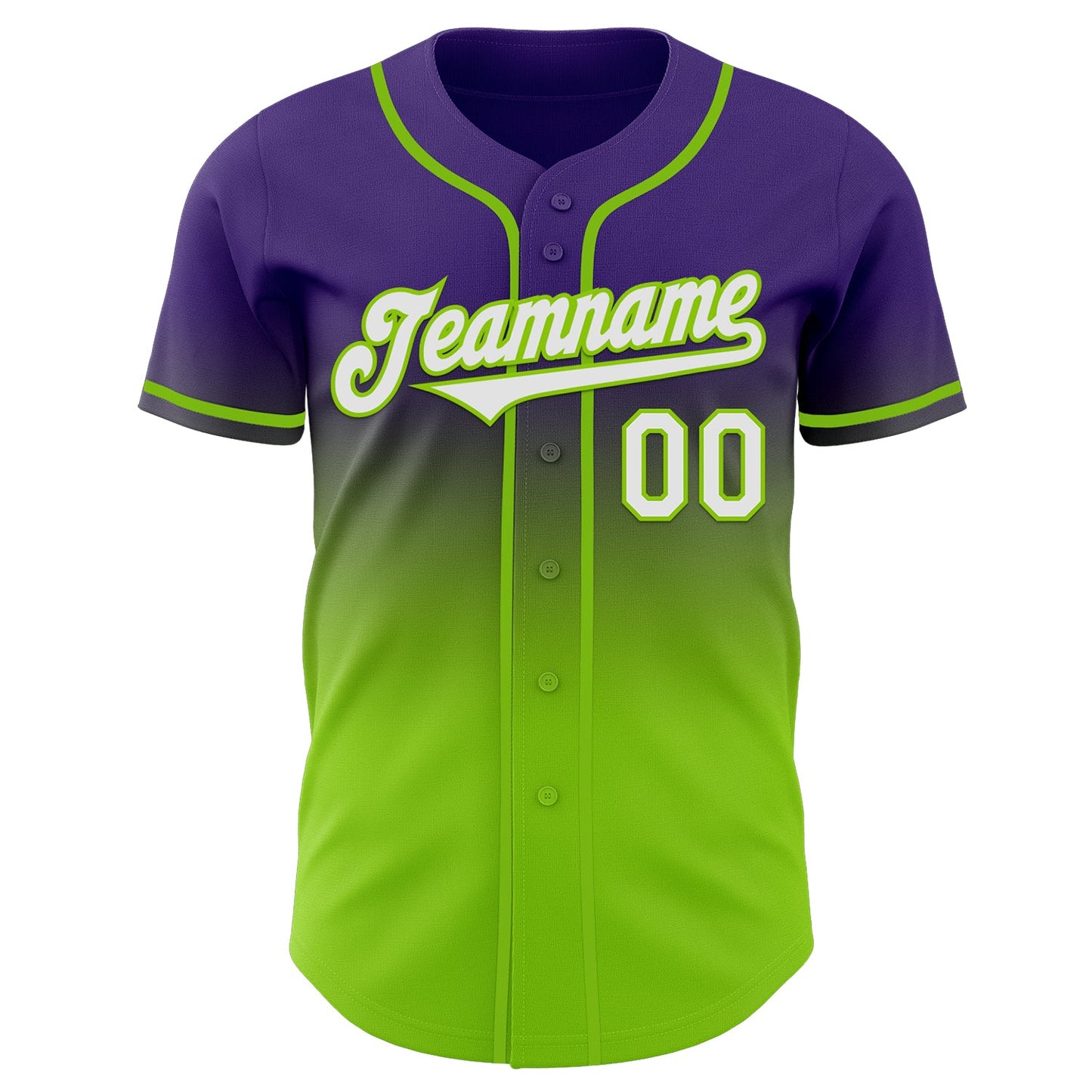 Custom Purple White-Neon Green Authentic Fade Fashion Baseball Jersey view 2