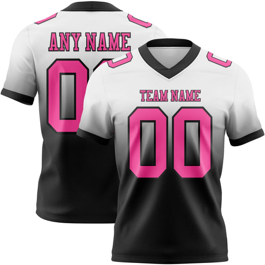 Custom White Pink-Black Authentic Fade Fashion Football Jersey - Main View