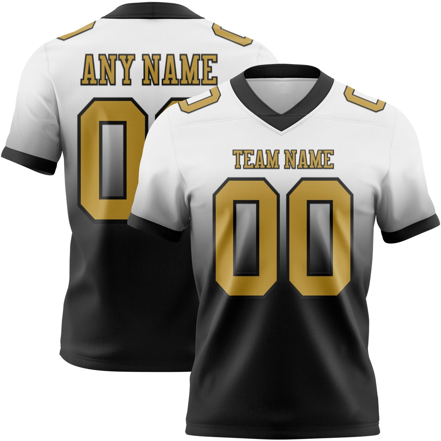 Custom White Old Gold-Black Authentic Fade Fashion Football Jersey - Main View