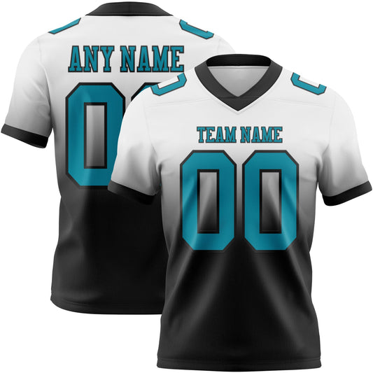 Custom White Teal-Black Authentic Fade Fashion Football Jersey - Main View