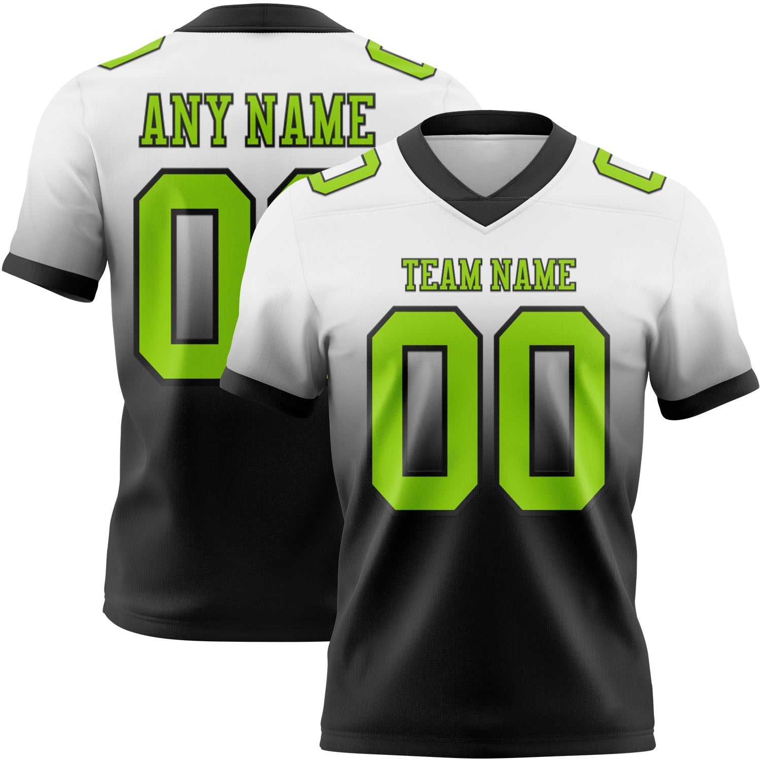 Custom White Neon Green-Black Authentic Fade Fashion Football Jersey - Main View