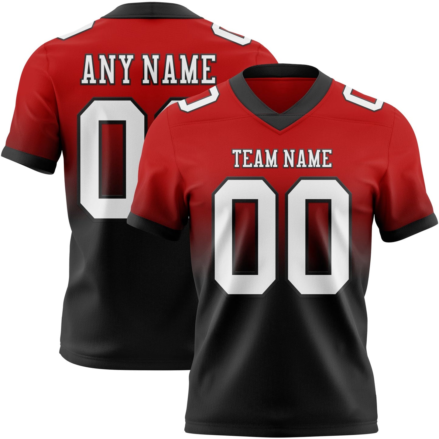 Custom Red White-Black Authentic Fade Fashion Football Jersey - Main View
