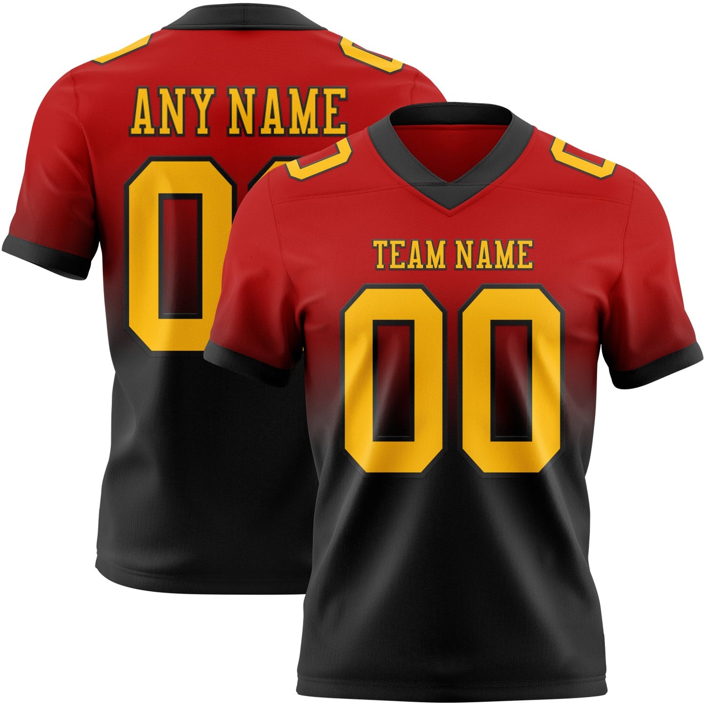 Custom Red Gold-Black Authentic Fade Fashion Football Jersey - Main View