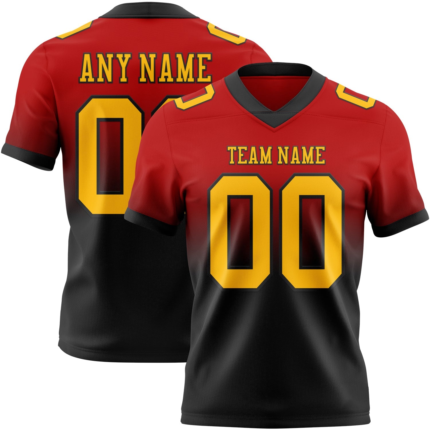 Custom Red Gold-Black Authentic Fade Fashion Football Jersey - Main View