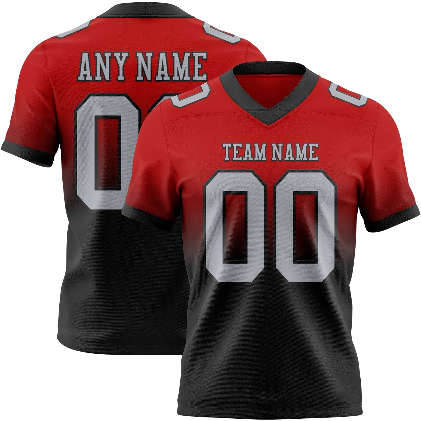 Custom Red Gray-Black Authentic Fade Fashion Football Jersey - Main View