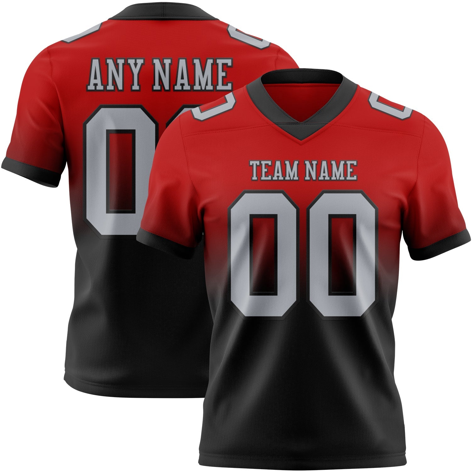 Custom Red Gray-Black Authentic Fade Fashion Football Jersey - Main View