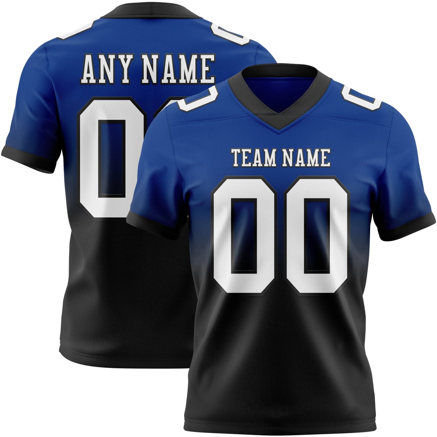 Custom Royal White-Black Authentic Fade Fashion Football Jersey - Main View