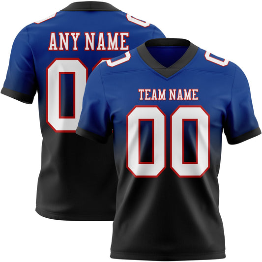 Custom Royal White Black-Red Authentic Fade Fashion Football Jersey - Main View