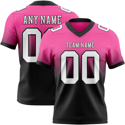 Custom Pink White-Black Authentic Fade Fashion Football Jersey - Main View