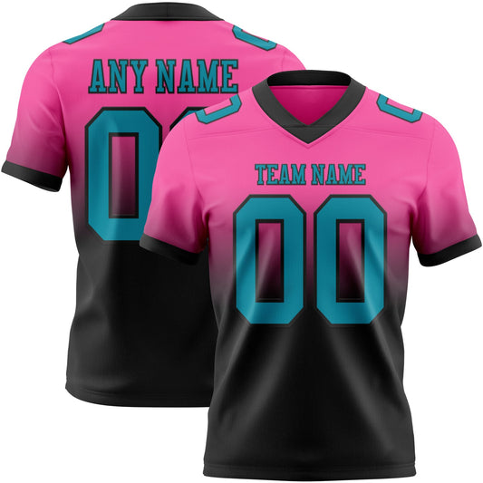 Custom Pink Teal-Black Authentic Fade Fashion Football Jersey - Main View