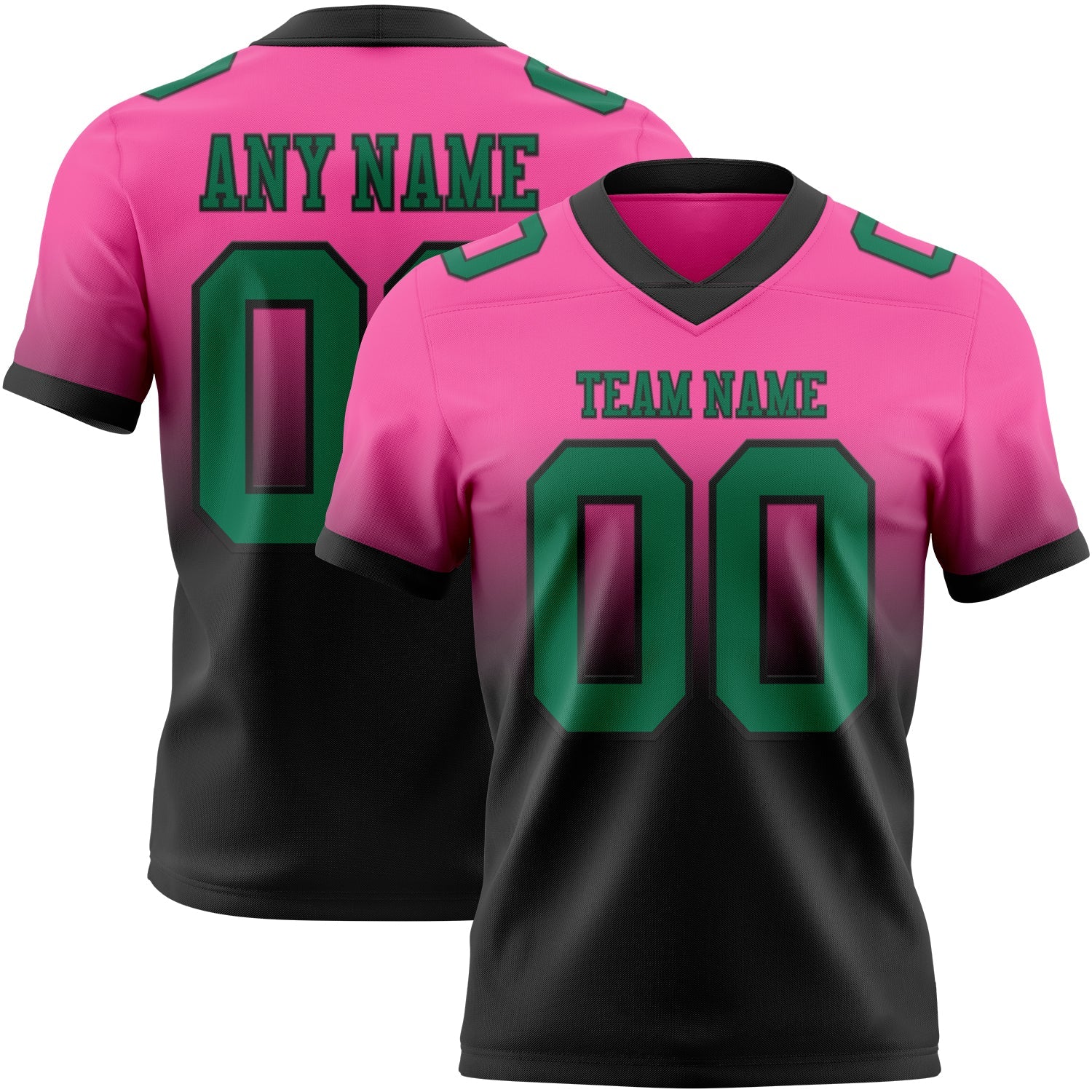 Custom Pink Kelly Green-Black Authentic Fade Fashion Football Jersey - Main View