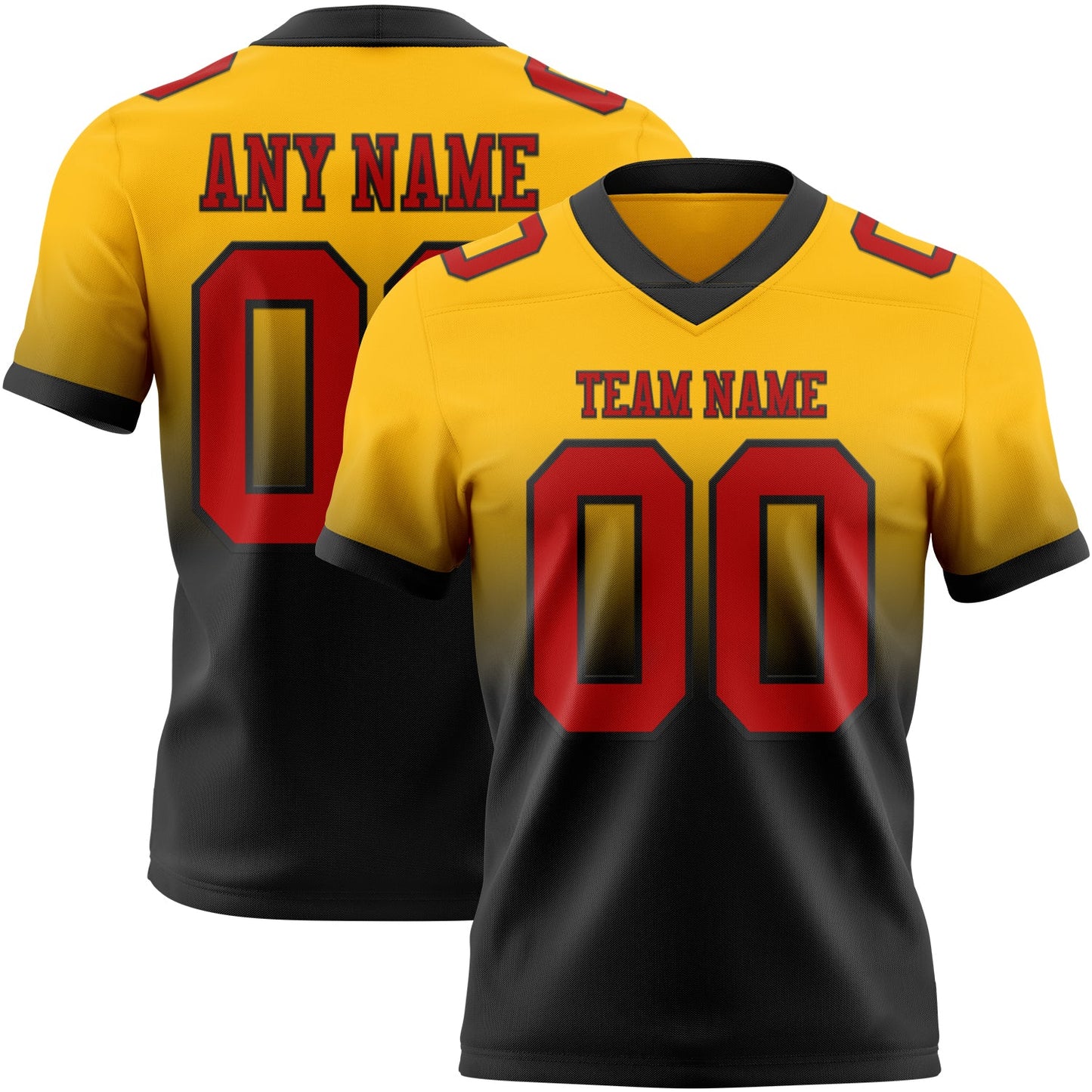 Custom Gold Red-Black Authentic Fade Fashion Football Jersey - Main View