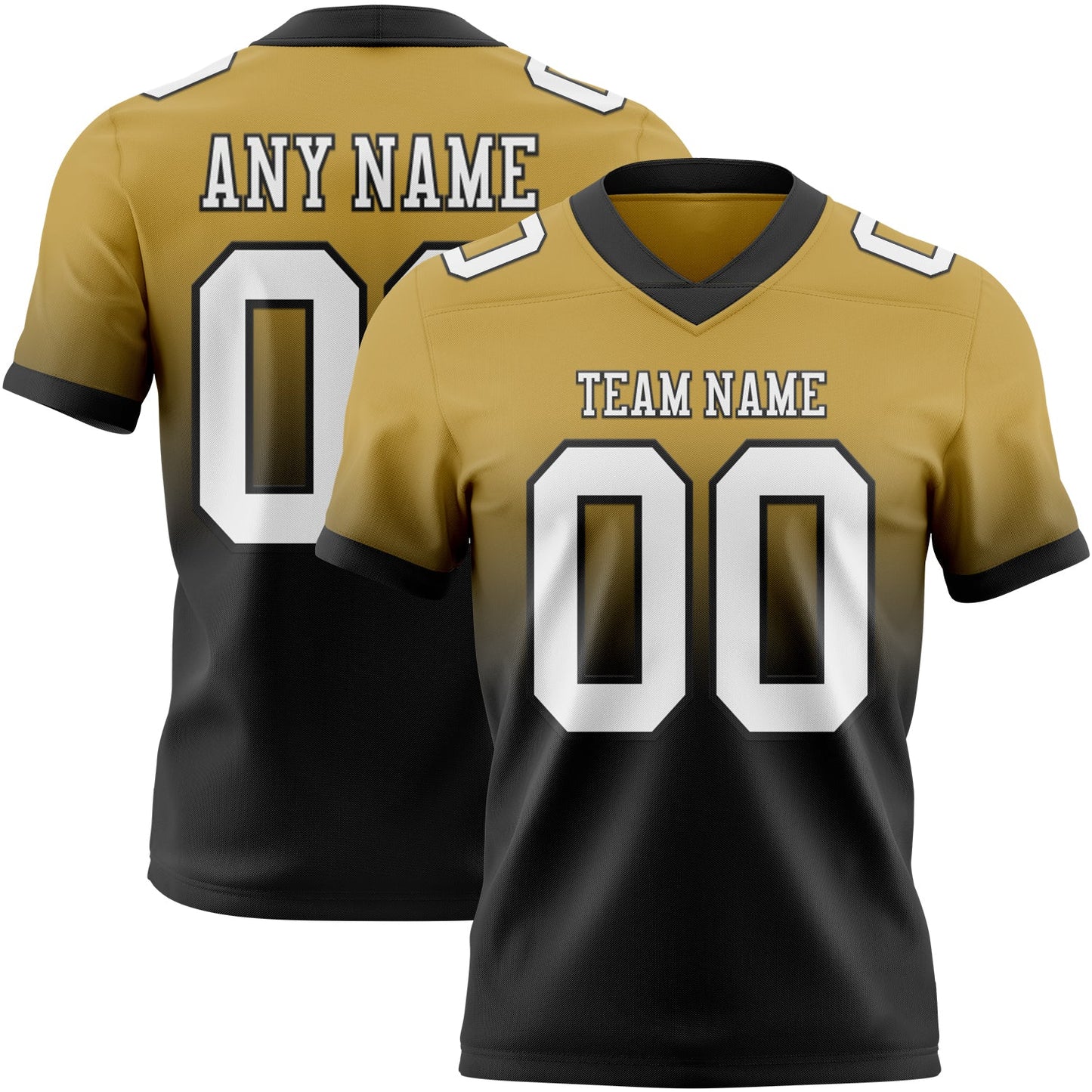 Custom Old Gold White-Black Authentic Fade Fashion Football Jersey - Main View