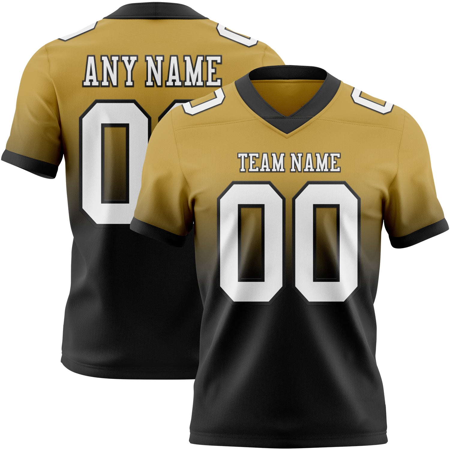 Custom Old Gold White-Black Authentic Fade Fashion Football Jersey - Main View