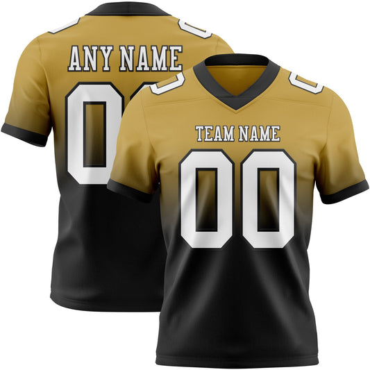 Custom Old Gold White-Black Authentic Fade Fashion Football Jersey - Main View