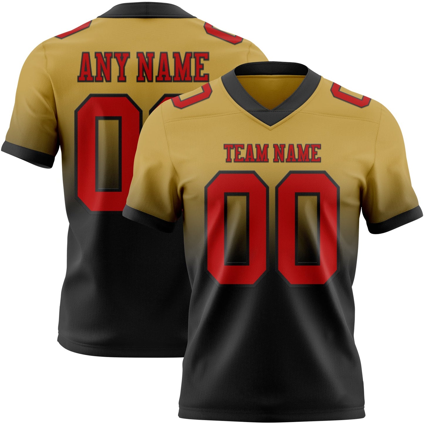 Custom Old Gold Red-Black Authentic Fade Fashion Football Jersey - Main View