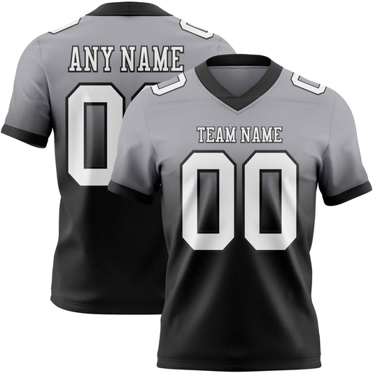 Custom Gray White-Black Authentic Fade Fashion Football Jersey - Main View
