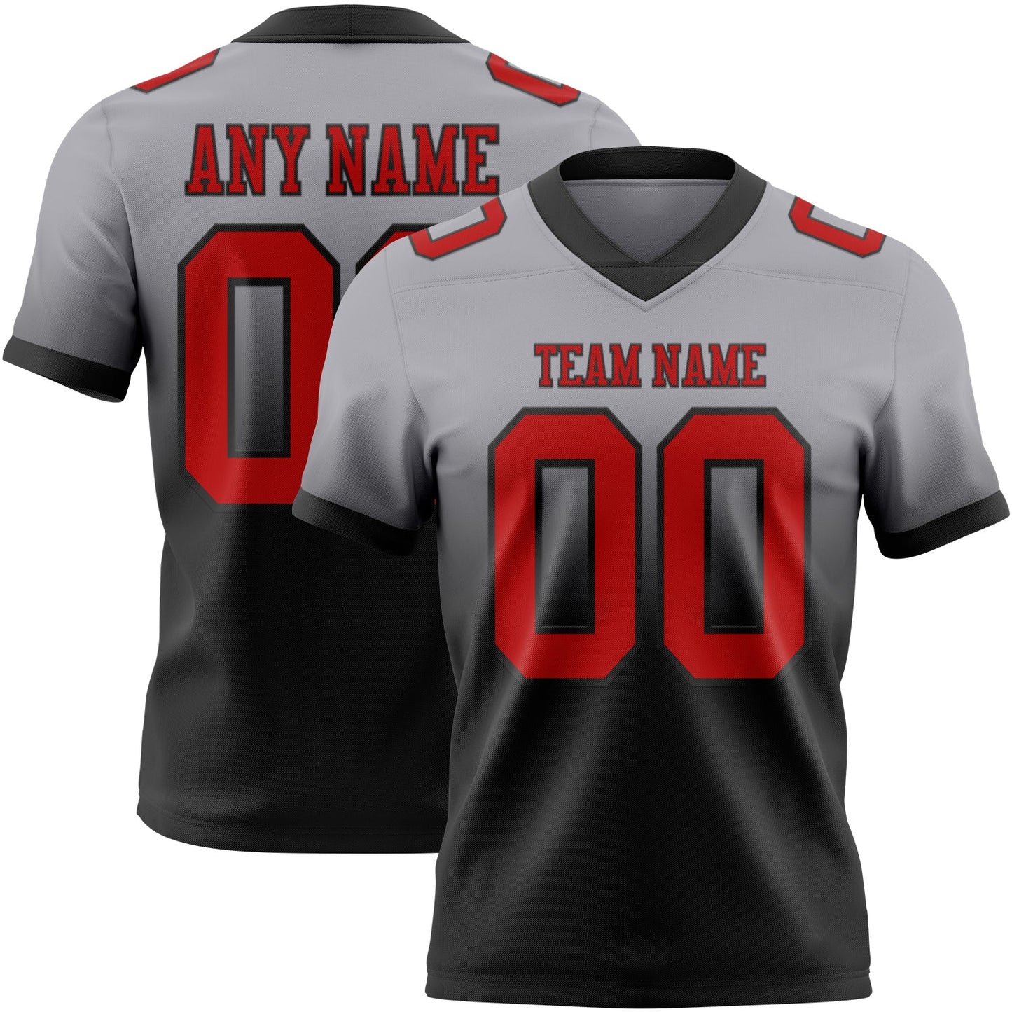 Custom Gray Red-Black Authentic Fade Fashion Football Jersey - Main View