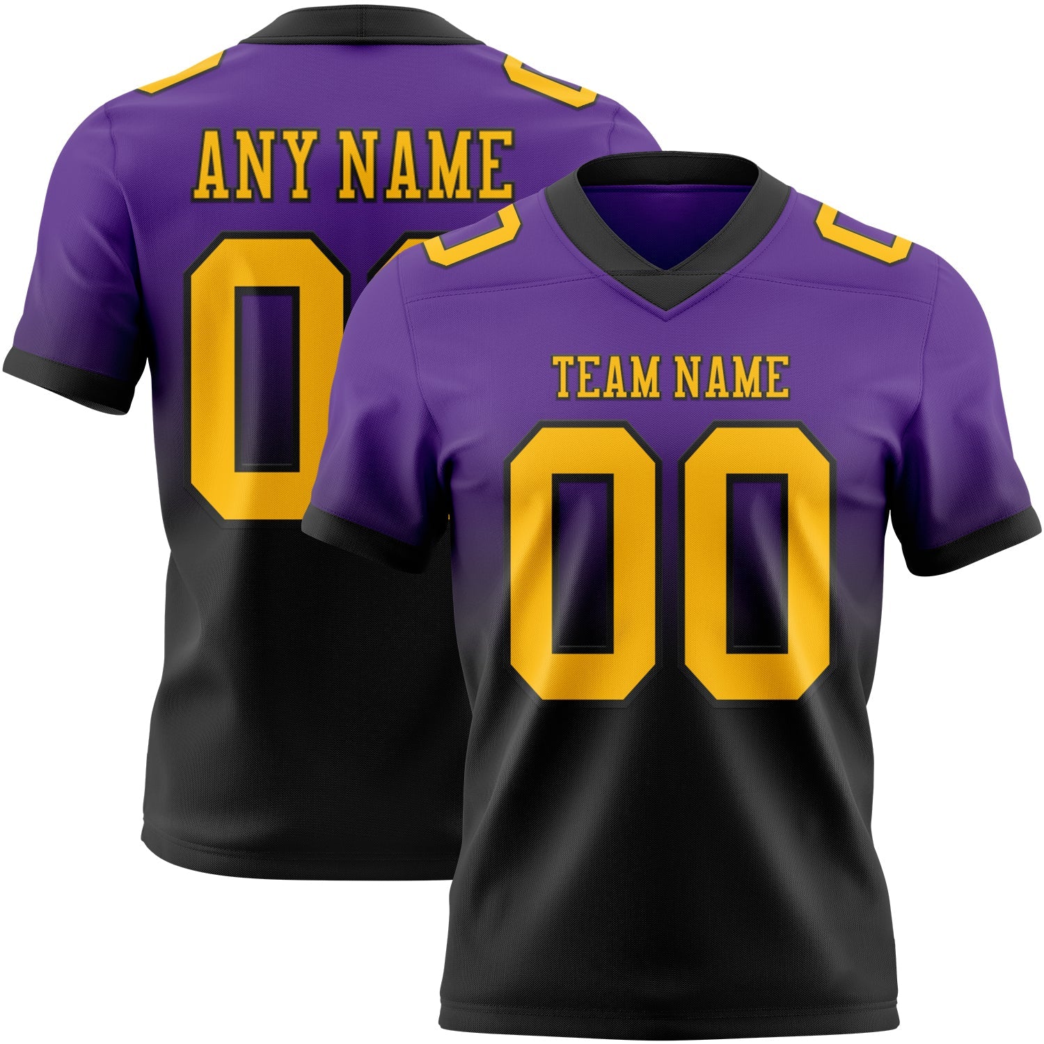 Custom Purple Gold-Black Authentic Fade Fashion Football Jersey - Main View