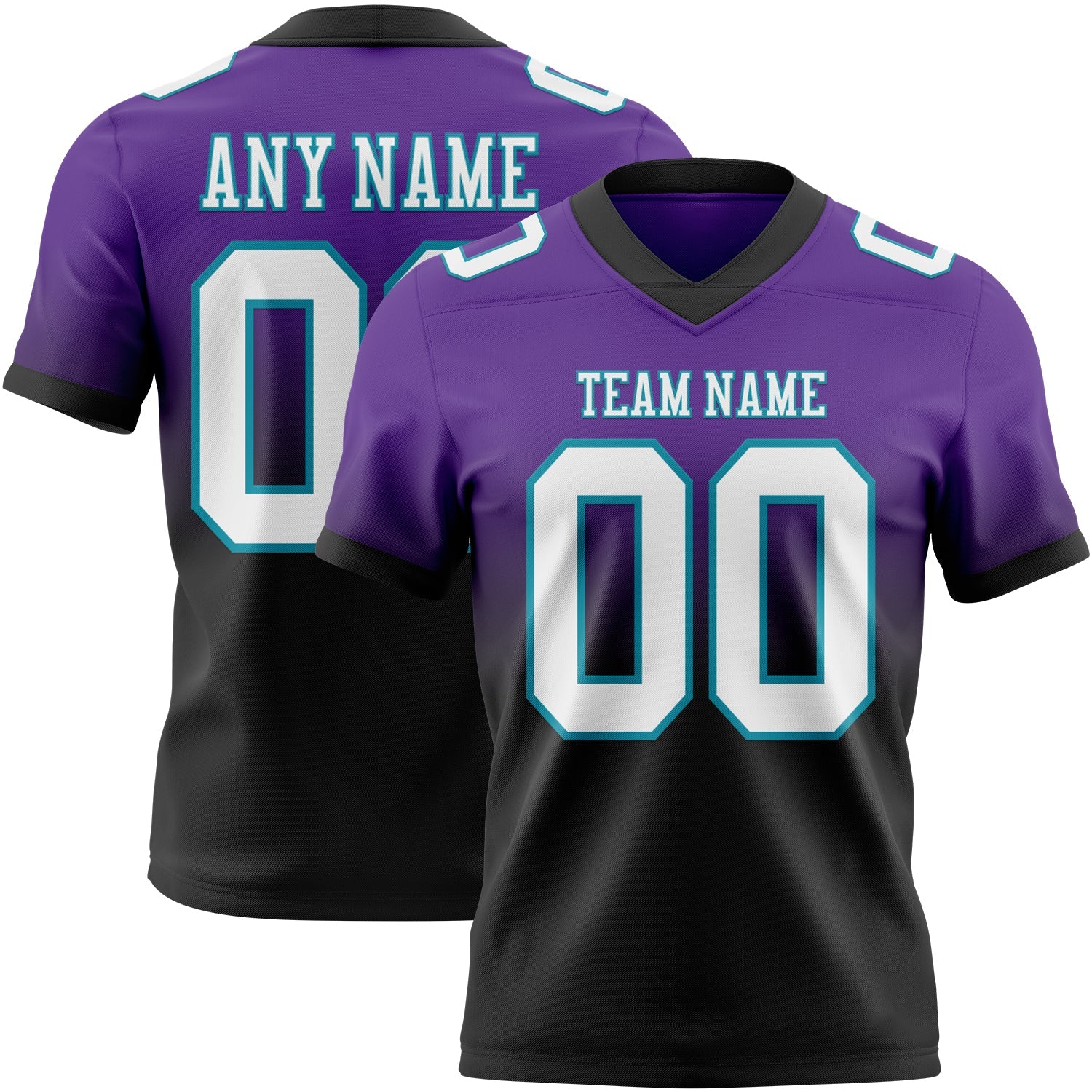 Custom Purple White Black-Teal Authentic Fade Fashion Football Jersey - Main View