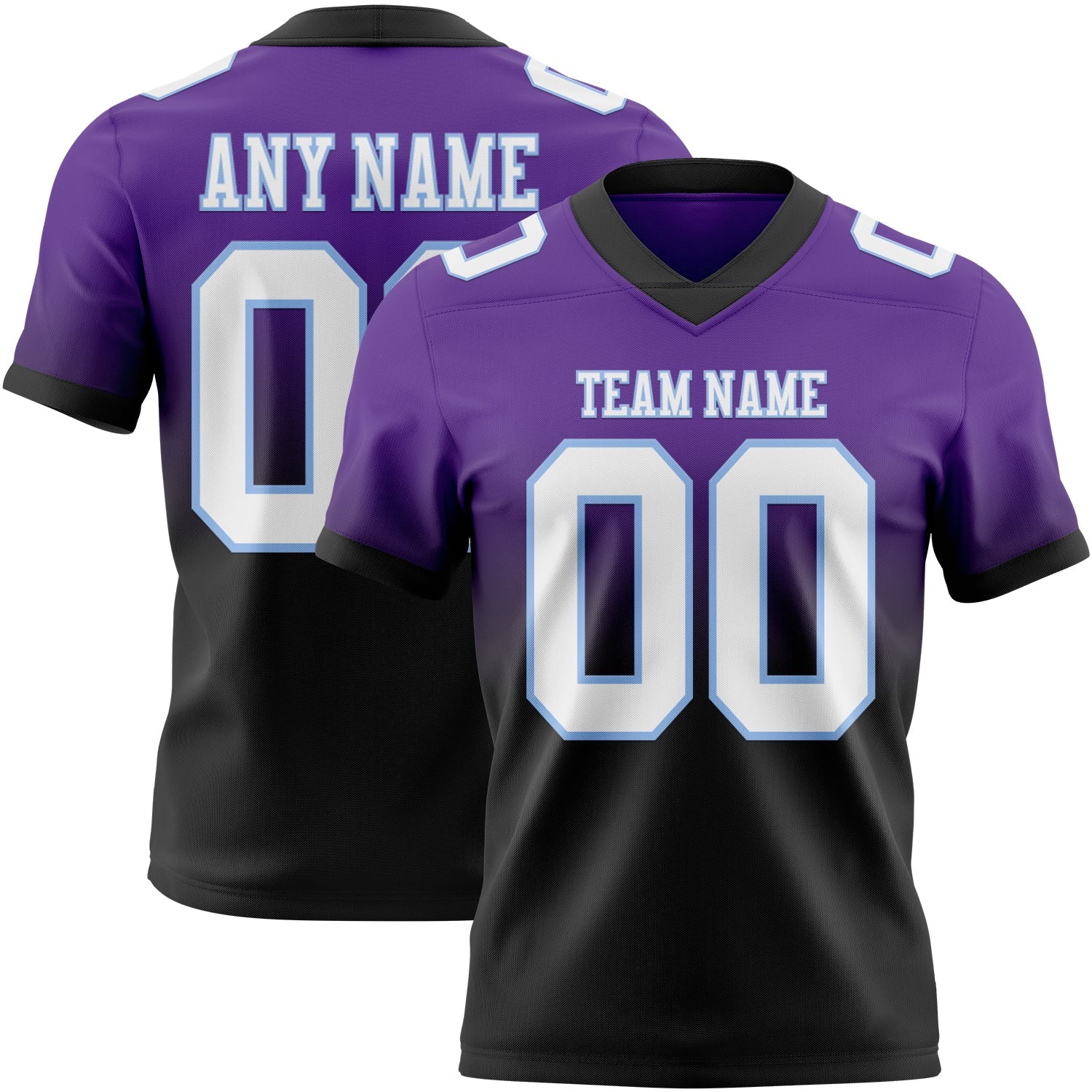 Custom Purple White Black-Light Blue Authentic Fade Fashion Football Jersey - Main View