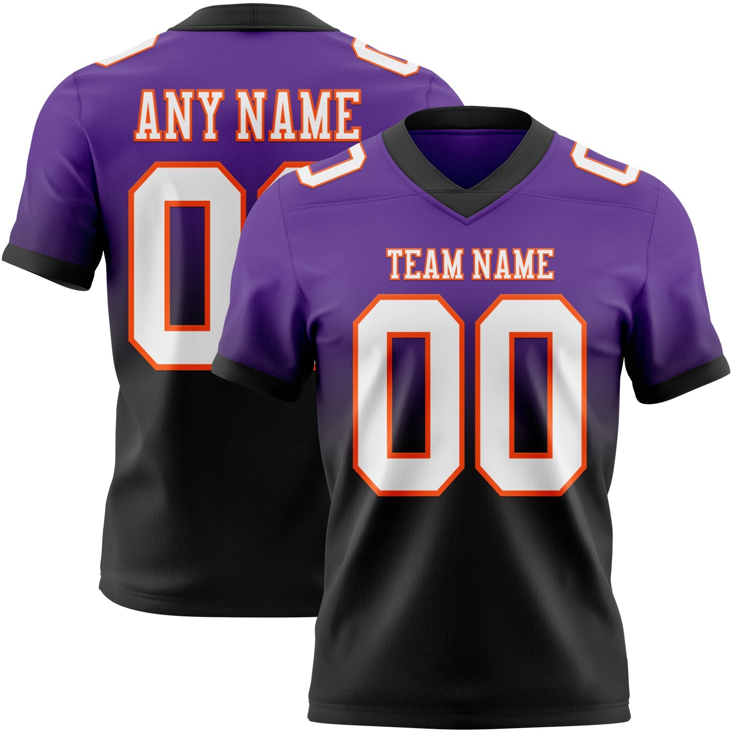 Custom Purple White Black-Orange Authentic Fade Fashion Football Jersey - Main View