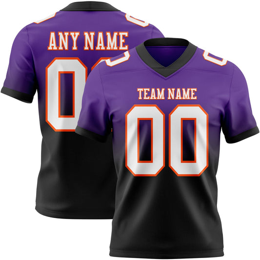 Custom Purple White Black-Orange Authentic Fade Fashion Football Jersey - Main View