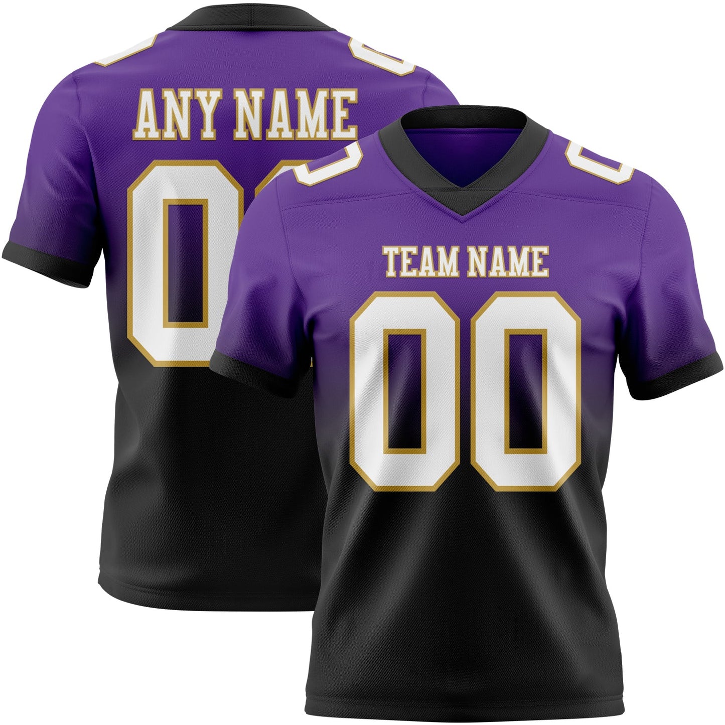 Custom Purple White Black-Old Gold Authentic Fade Fashion Football Jersey - Main View