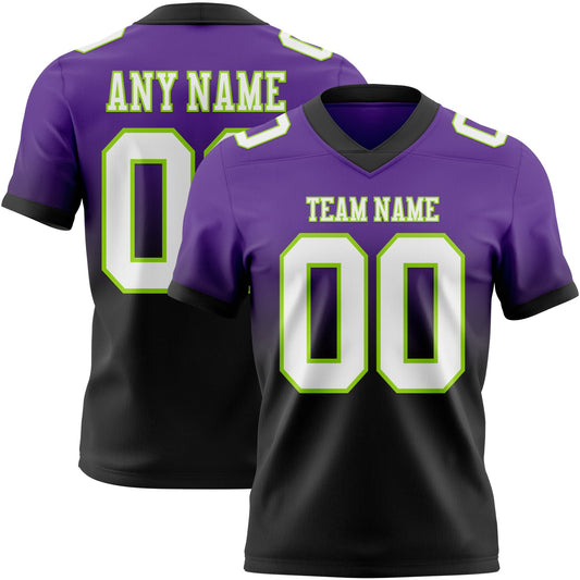 Custom Purple White Black-Neon Green Authentic Fade Fashion Football Jersey - Main View
